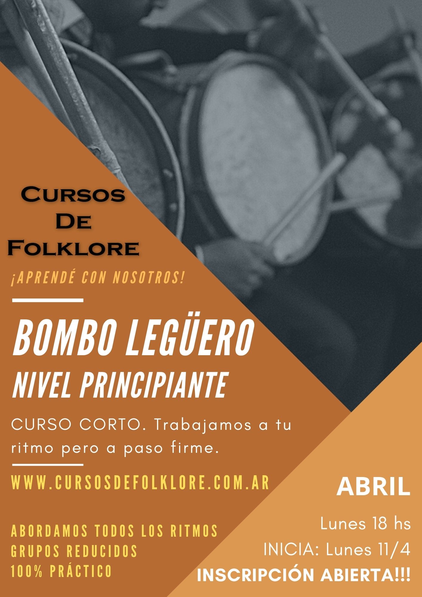Curso de BOMBO LEGÜERO 2022. en Capital Federal.  www.cursosdefolklore.com.ar